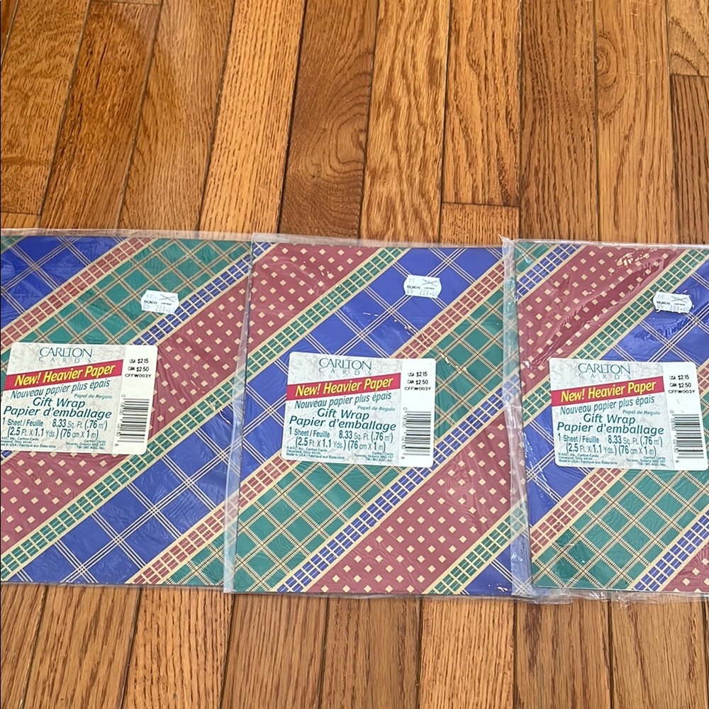 Carlton Cards Gift Wrap Paper Vintage Party Red Green Blue Lot 3 Gold Birthday
